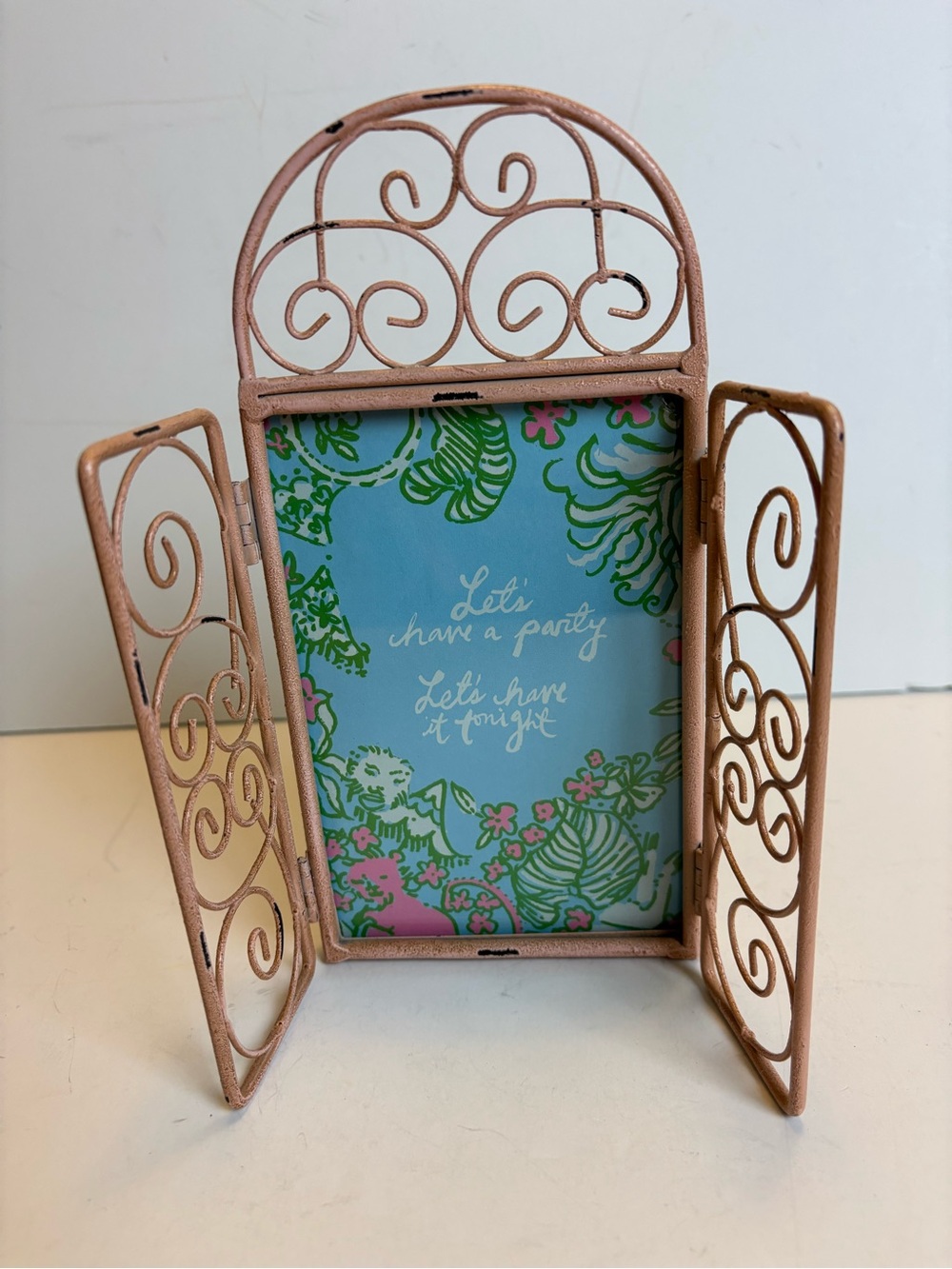 Lily Pulitzer-Let’s Have a Party-Print -Pink -Metal Arched Open Doors VTG Frame